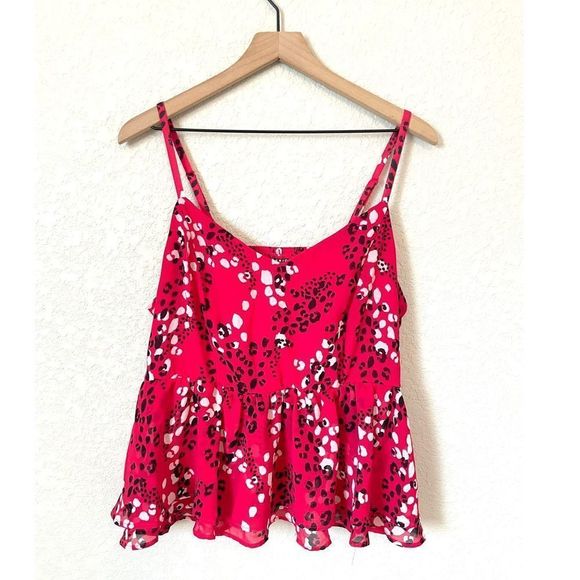 TORRID Large Pink, Leopard Print Sleeveless Peplum Top, Size 0 - Picture 1 of 6